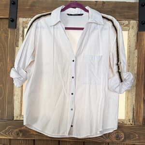 Zara White Shirt with Black and Gold Details